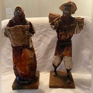 Pair Paper Mache Mexican Art Sculpture Folk Art Couple Vintage
